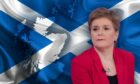 Nicola Sturgeon in front of a Scottish flag