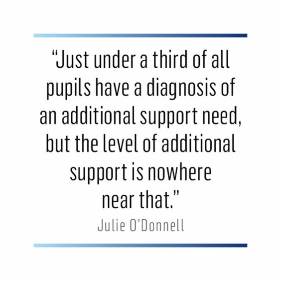 Quotation: "Just under a third of all pupils have a diagnosis of an additional support need, but the level of additional support is nowhere near that." - Julie O'Donnell