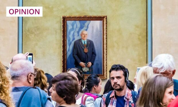 A designer's interpretation of how the painting of Mr Crockett would look hanging in place of the Mona Lisa in The Louvre (Photo: Shutterstock/DC Thomson)