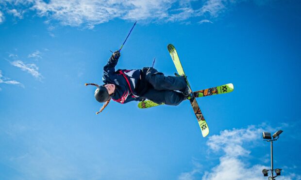 Winter Olympian Kirsty Muir takes flight at Adventure Aberdeen Snowsports. Picture by Wullie Marr