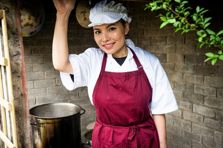 Mai in her outdoor kitchen