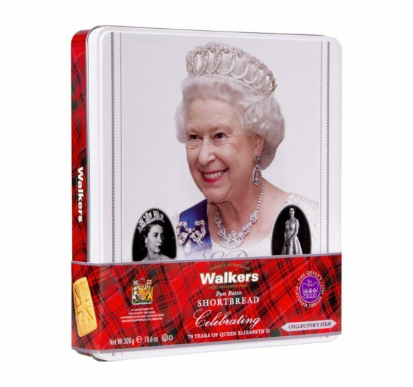 Walker's Shortbread tin with Queen Elizabeth II on the front.