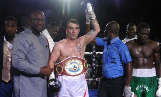 To go with story by Sean Wallace. Lee McAllister wins WBO Inter-Continental title  Picture shows; Lee McAllister wins WBO Inter-Continental title. Accra, Ghana . Supplied by Gianluca Di Caro Date; 29/04/2022