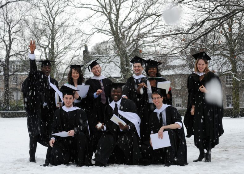 Business graduates made the most a very wintry Aberdeen University campus after their graduation ceremony. Photographer Simon Walton/DCT Media left unscathed.