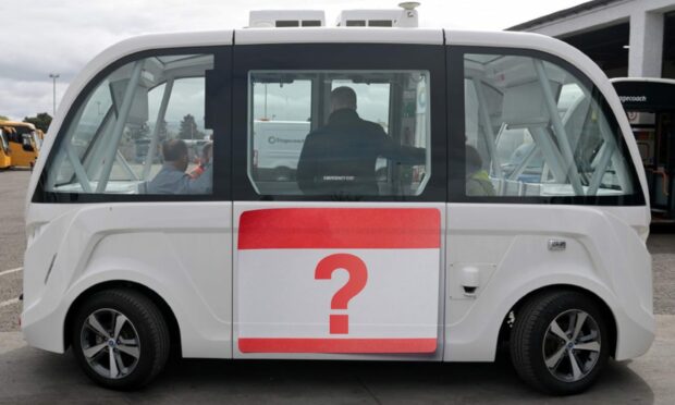 The self-driving bus in Inverness side on.