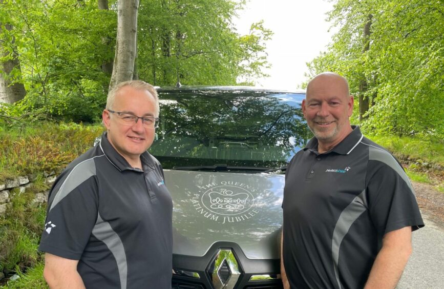 Perfectshine managing director Steve Kennedy and commercial director Stewart Gardiner during the Queen's jubilee warrant holder celebrations. Image: Engage PR 