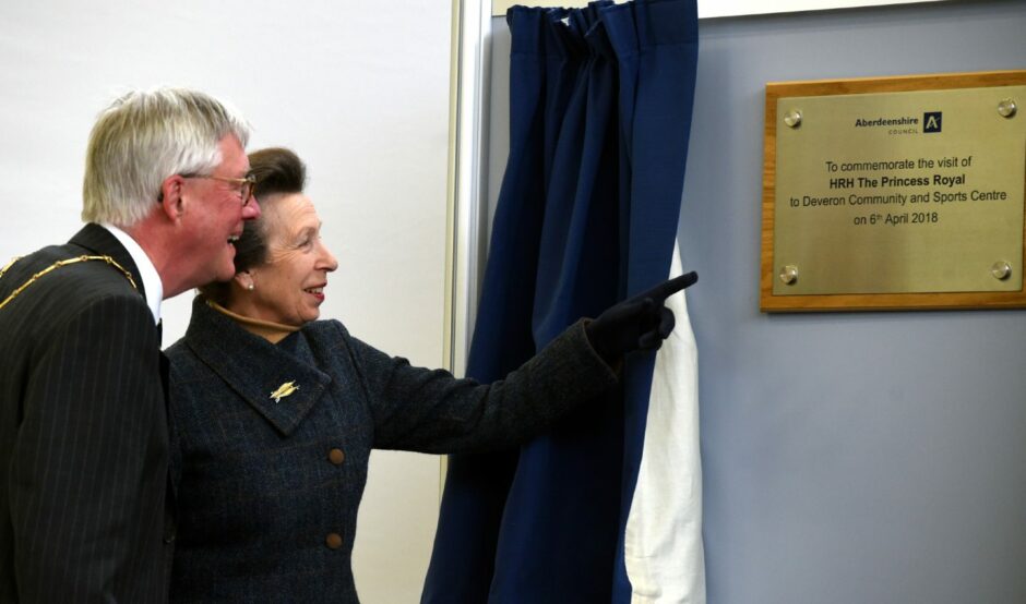Bill with Princess Anne at the opening of the Deveron Community and Sports Centre in Banff. Picture by Jim Irvine