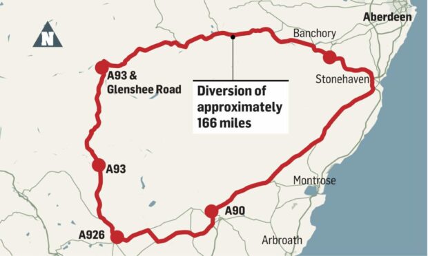 The previous diversion on the A93 Glenshee Road would have taken motorists 166 miles around Aberdeenshire.