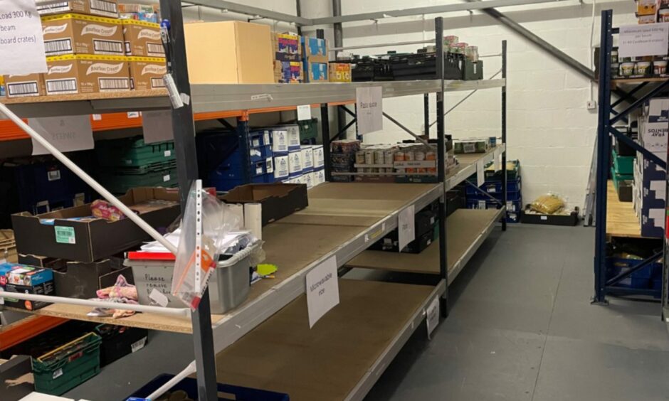 Shelves have been left bare in foodbanks following the increasing demand for food parcels in Aberdeen. Supplied by Aberdeen Cyrenians.