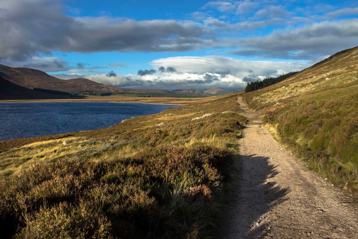 Path around Loch Muick in Cairngorms National Park.