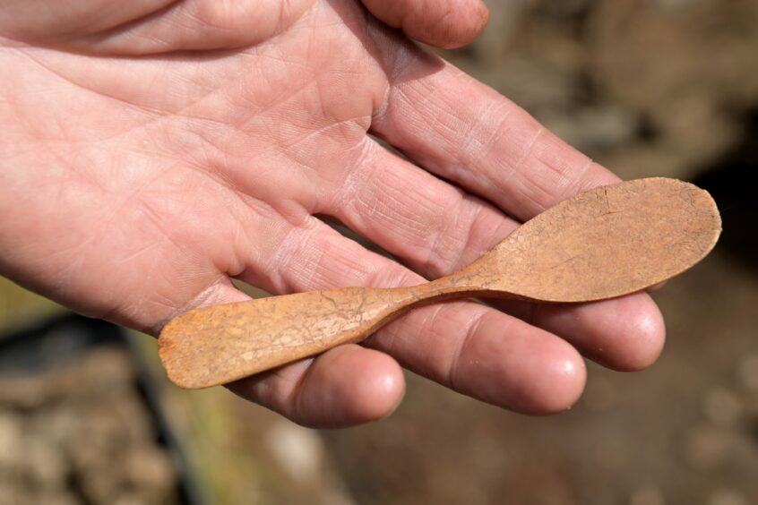 The rare and beautifully carved bone spoon found at the Greeanan site.