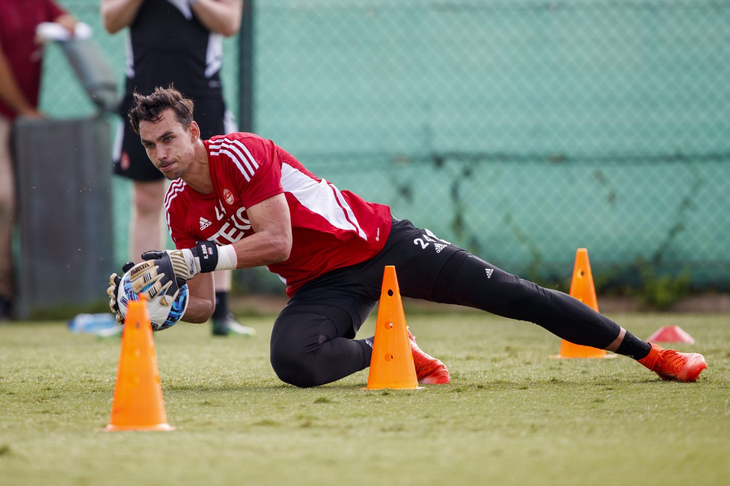 New signing Kelle Roos during training at the Spanish camp.