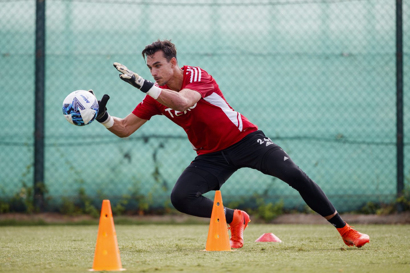 New Aberdeen keeper Kelle Roos being put through his paces at the Spanish training camp.