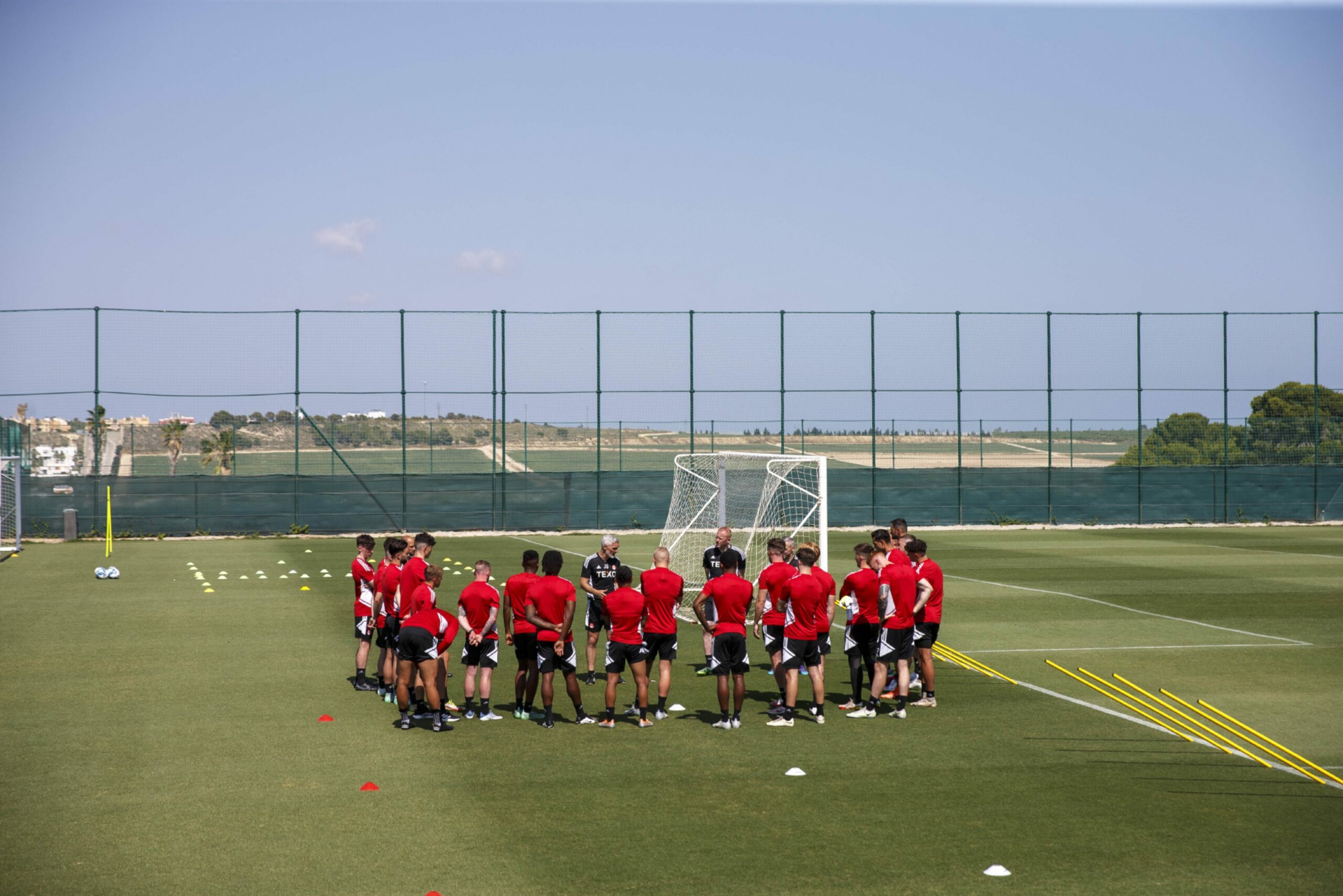 The Aberdeen squad at training during their camp in Spain.