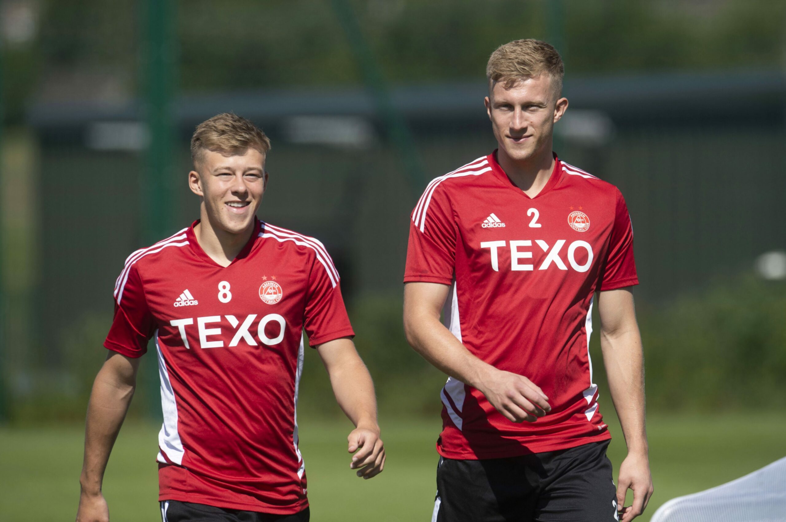 Aberdeen teenager Connor Barron and Ross McCrorie during training at Cormack Park.