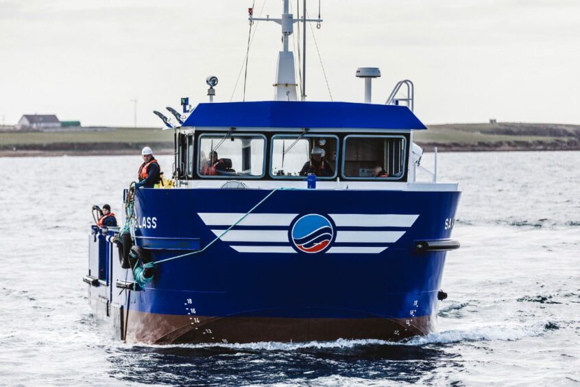 Scottish Sea Farms boat on the sea.