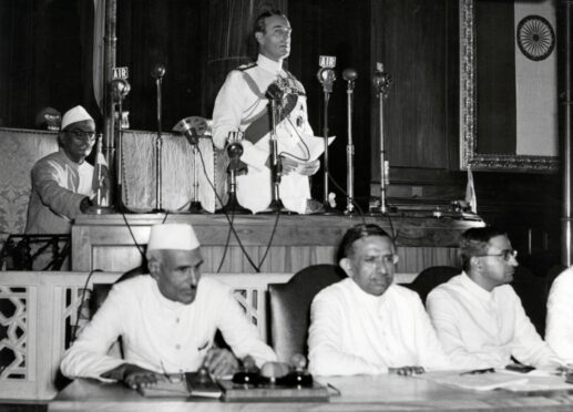 Jawaharlal Nehru and Lord Mountbatten Declare Indian Independence in Constituent Assembly, Delhi, 15 August 1947. Photo by Universal History Archive/Shutterstock