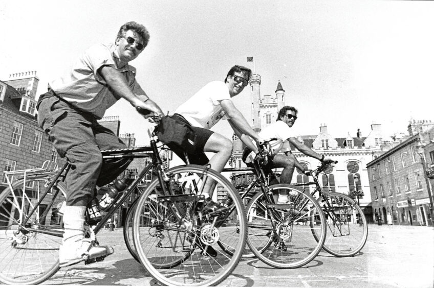 Peter McIntyre, Richard Drorbaugh and Jeff Ebert on their bikes in Aberdeen in 1993