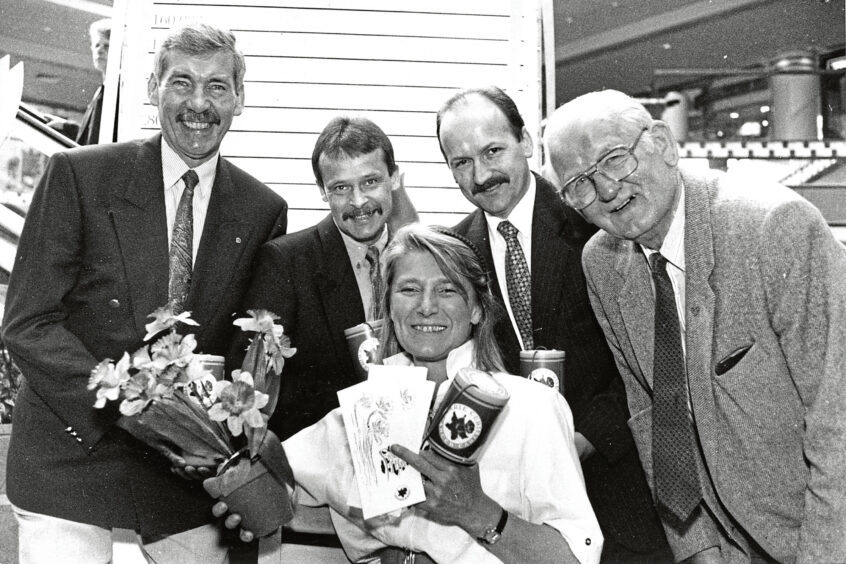 Sarah Grotrian of the Marie Curie Appeal received £1,500 raised by north-east Spar stores in 1993