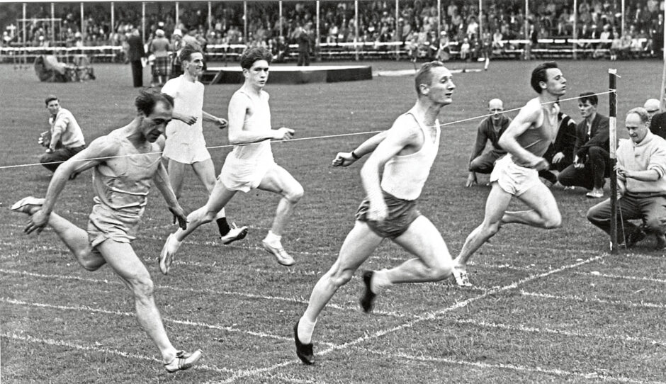Norman Atkinson, from Cumberland, winning the 100-yards race at Aberdeen Highland Games in 1961