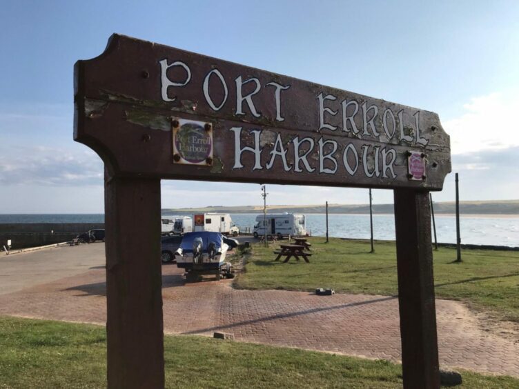 Entrance sign to Port Erroll Harbour.