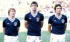 Scotland's Gordon Strachan (left), Dave Narey and Frank Gray before battle commenced against Brazil.