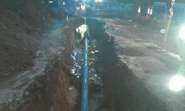 A96 Lhanbryde water main is currently being repaired. Supplied by Scottish Water.