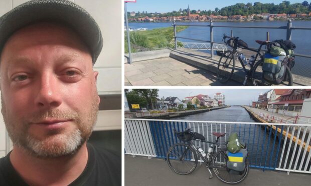 Alasdair Fraser is cycling from Gdansk to the Gellions bar in Inverness for charity War Child. Picture by Alasdair Fraser/DCT Media.