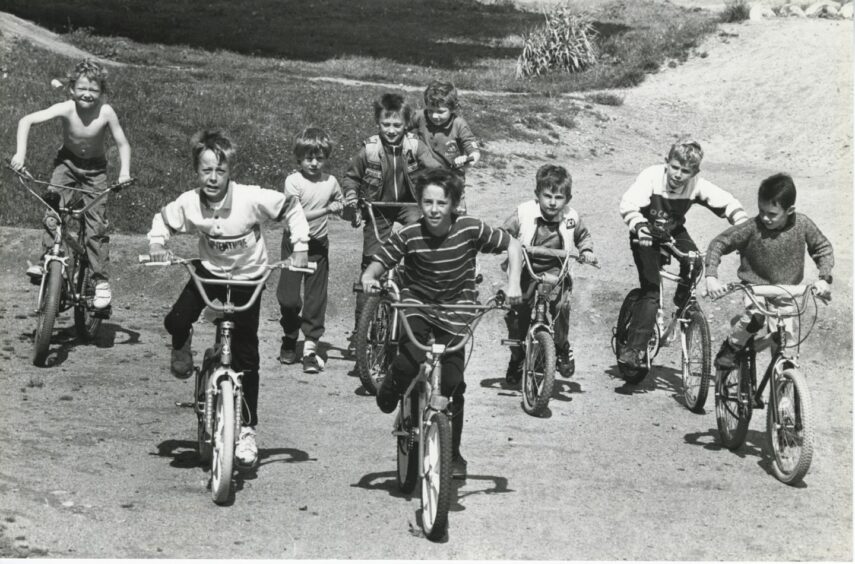 Inverness children cycling on BMXs in Bught Park in the summer of 1988