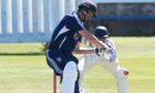 Aberdeenshire's Dian Forrestrer and Gordonians wicket keeper Shaunak Bhatta in action. Picture by Chris Sumner.