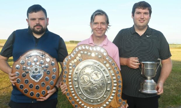 Aberdeen Links Championship finals.. Pictured from left are: Levi Ross, winner of the handicap, Bryan Innes, winner of the Aberdeen Links Championship, and Graeme Lowe, winner of the Murray Cup.