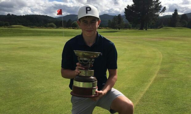 Callum Bruce is thought to be the youngest-ever winner of north-east of Scotland golf's Jaffrey Cup, at just 15 years old. He is pictured with the trophy at Ballater Golf Club Picture shows; Callum Bruce is thought to be the youngest-ever winner of north-east of Scotland golf's Jaffrey Cup, at just 15 years old. He is pictured with the trophy at Ballater Golf Club.