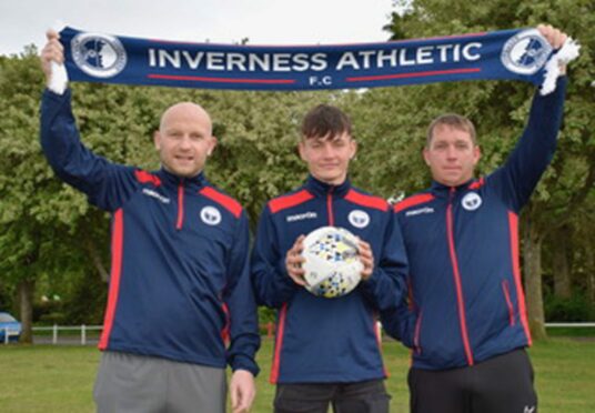 From left: Graham Linton, Reece Shaw and Chris Hunter, who will coach Inverness Athletic next season in the Under-18 Highland League.