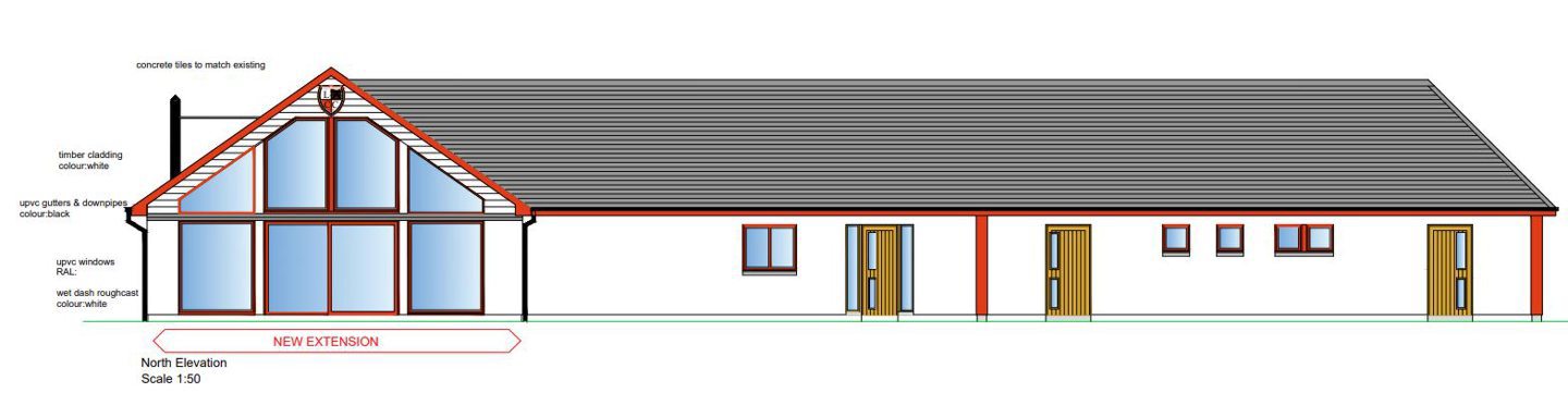 Drawing of extension to form function room and licensed bar at Lochaber Camanachd Shinty Club