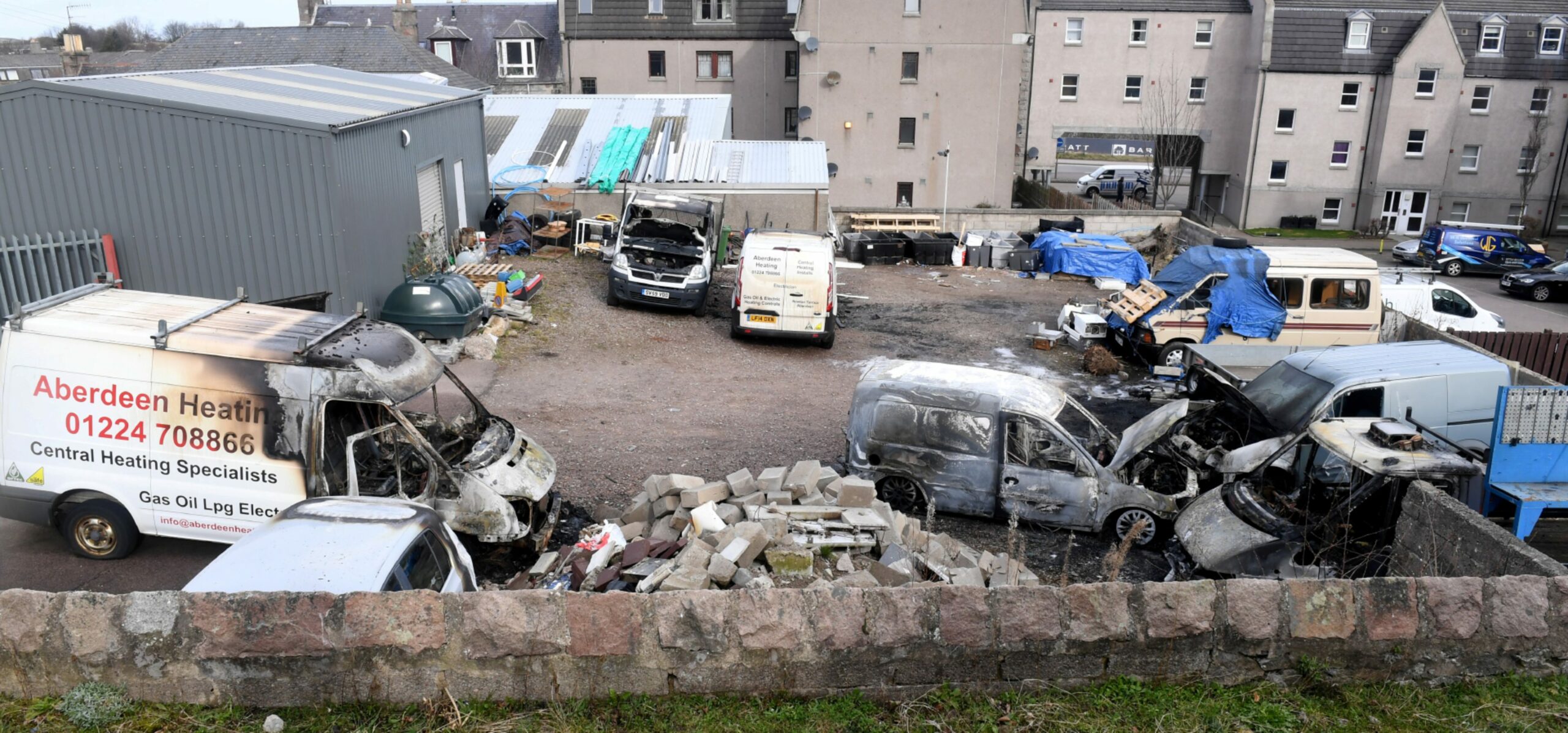 The aftermath of the fire  at Aberdeen Heating Limited