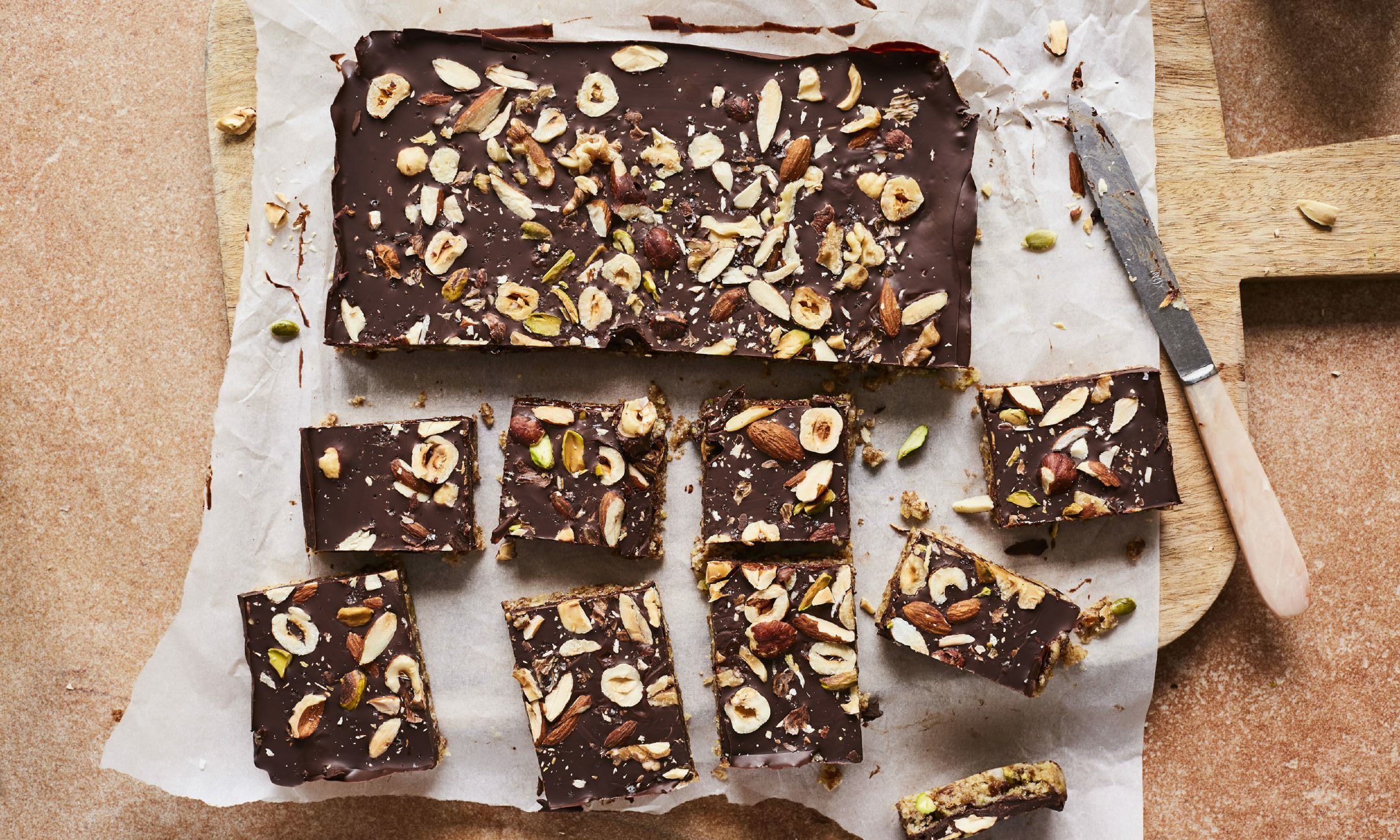 No-bake chewy nutty bars.