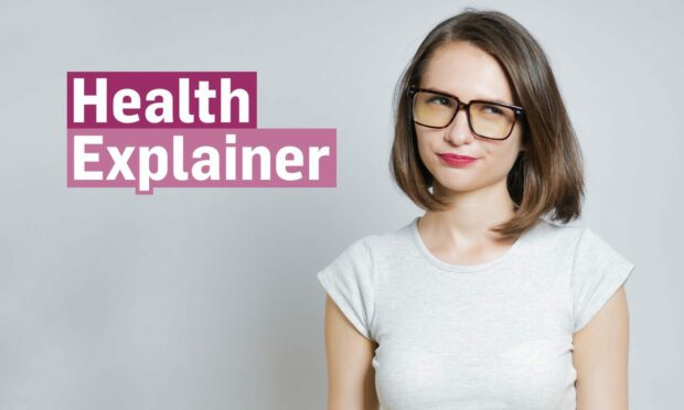 Pouting passive aggressive woman next to 'Health Explainer' logo