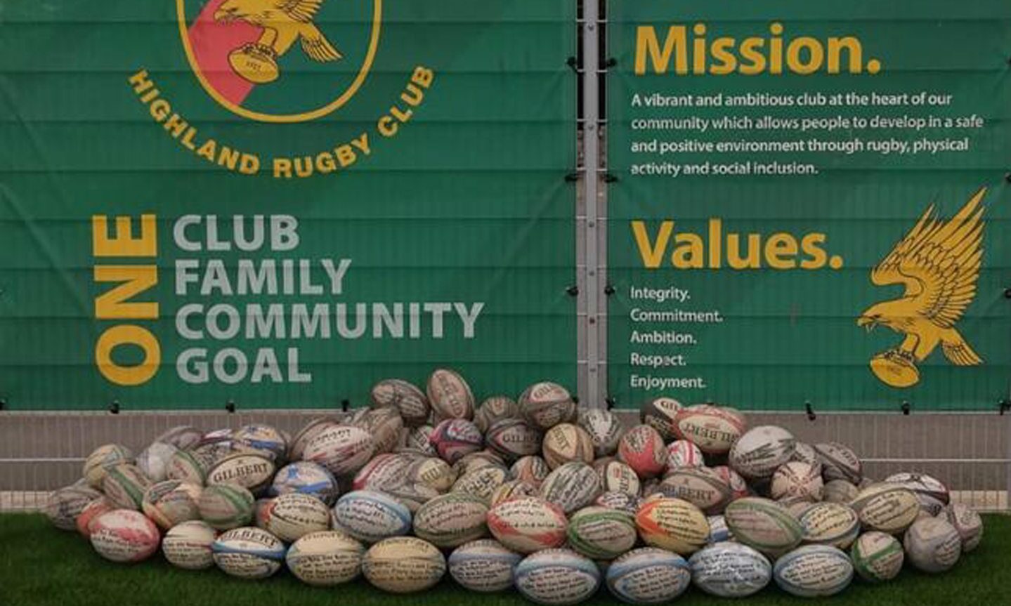 More than 100 rugby balls will be left throughout the area served by Highland Rugby Club in order to encourage play as part of the club's centenary celebrations.