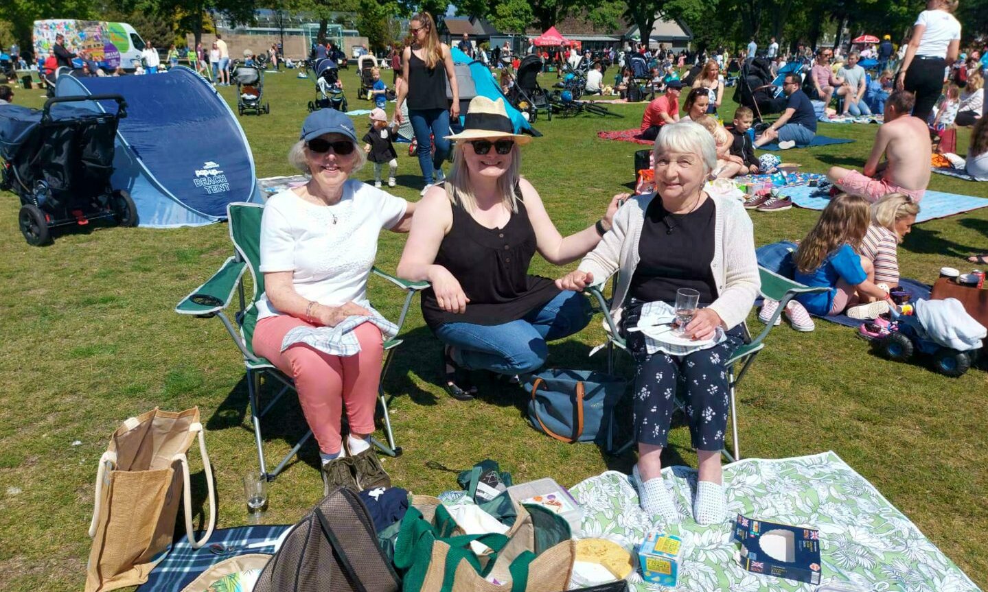 Liz Penny, Ruth McKenzie and Liz McKenzie soak up the sun in Duthie Park.