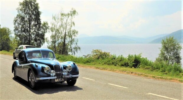 Jaguar XK120 at Loch Ness.