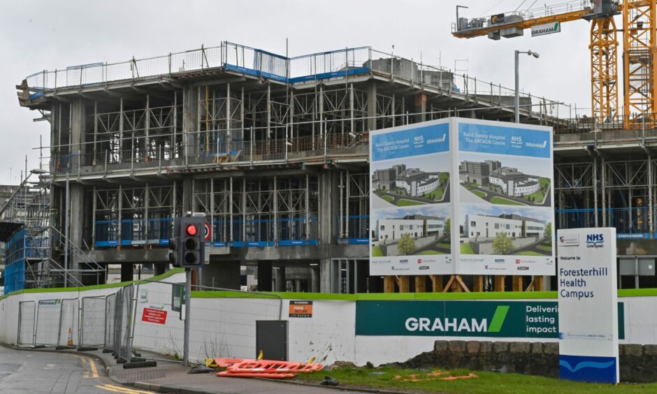 Construction of the new Baird Family Hospital and Anchor Centre in Aberdeen. Its budget has increased by another £12m. Picture by Kenny Elrick on April 13, 2022.