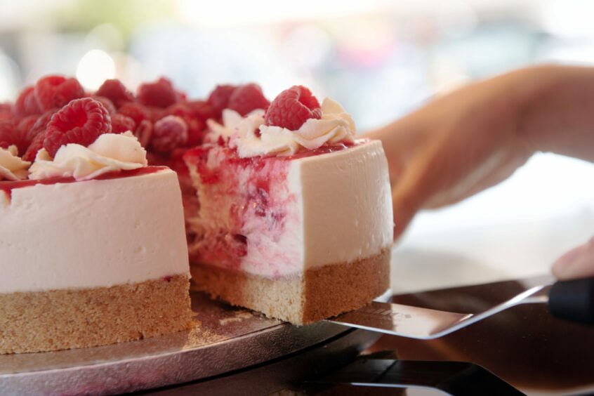 Raspberry ripple cheesecake.