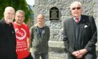 Chris Gavin secretary, Jock Gardiner, Stewart Eaton and Allan McKimmie at the plaque. Picture by Kami Thomson / DC Thomson