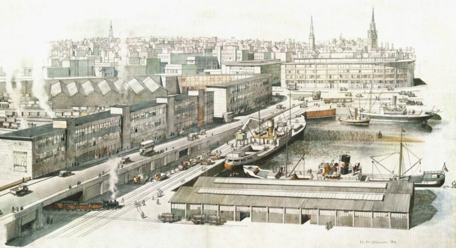 The proposed two-level redesign of Market Street in the Aberdeen 1952 masterplan