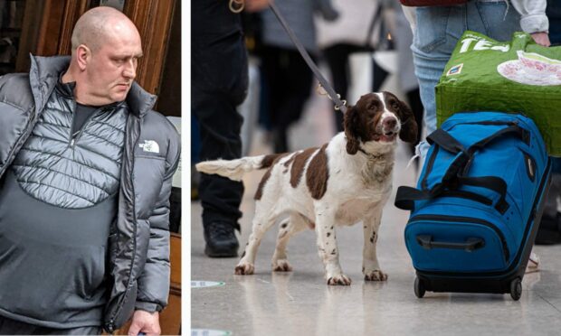 Mark Scholes was caught by police dog Hamish while trying to take drugs into Aberdeen.