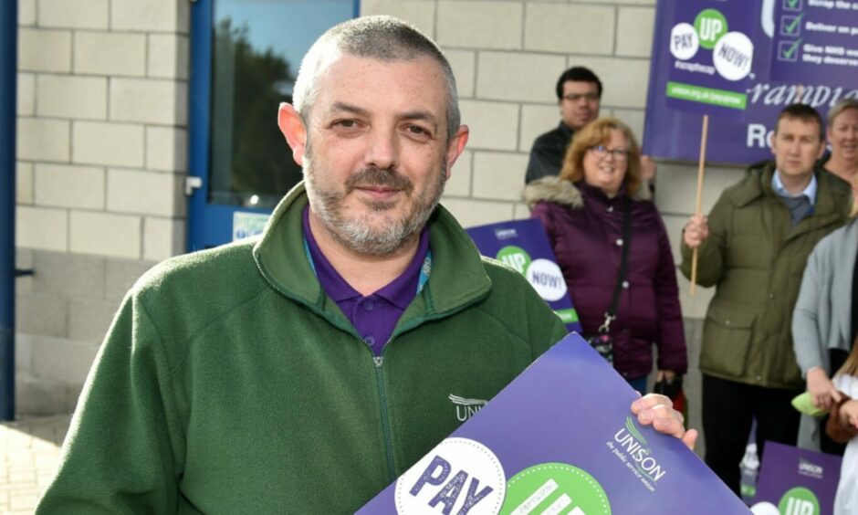 Martin McKay with Unison members during a 2017 demonstration.