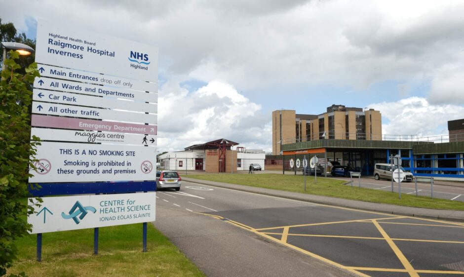 Signage outside Raigmore Hospital in Inverness.