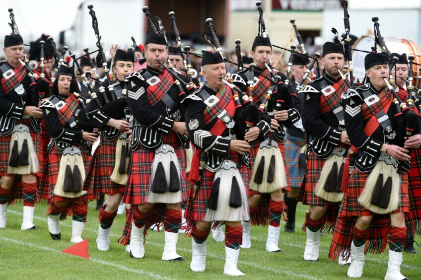 Pipers at Inverness Highland Games in 2019.