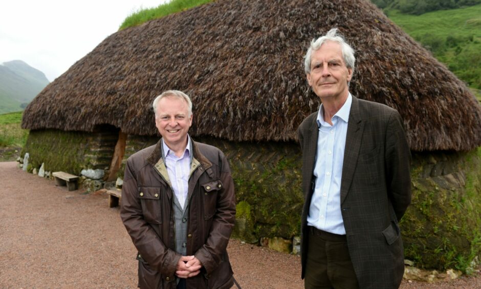 NTS chief executive Phil Long (left) and chairman Sir Mark Jones at the opening of the turf house.