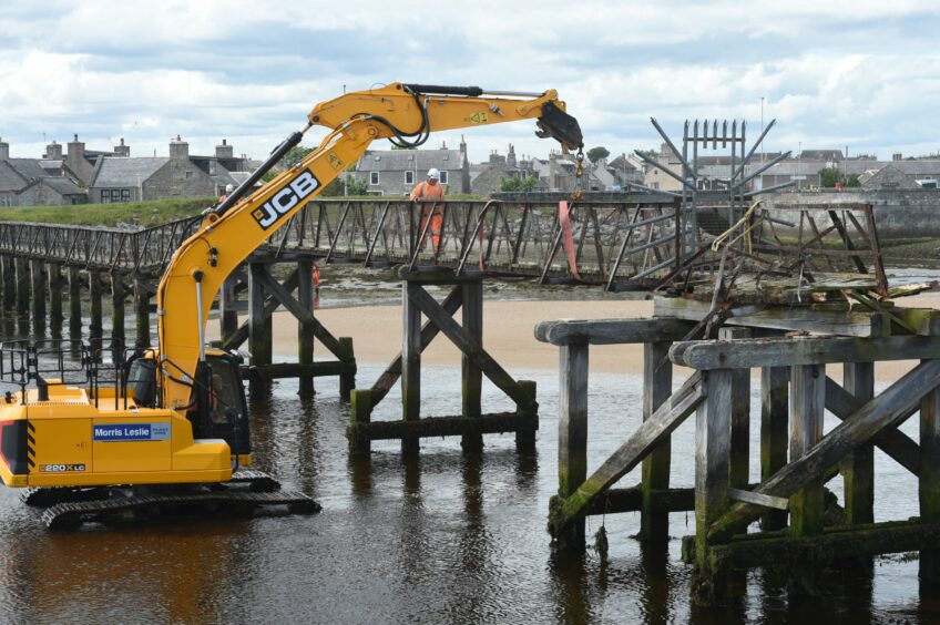 The deconstruction of the old Lossiemouth bridge, the new Lossiemouth bridge opened last Tuesday